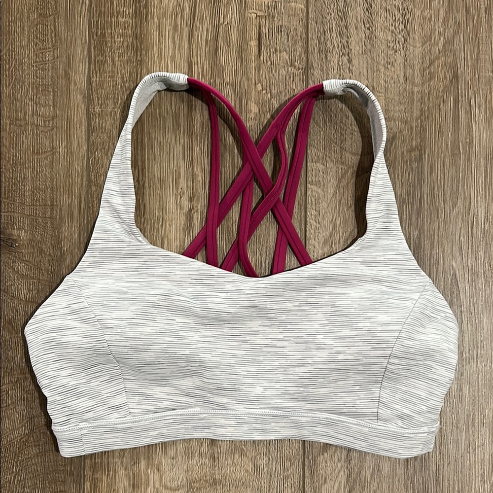 Like new - LULULEMON Free To Be Serene Sports Bra - Wee Stripe / Magenta Purple - Picture 3 of 7